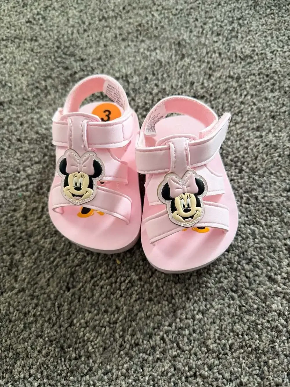 Disney Minnie Mouse Infant Sandals Pink Hook and Loop Shoes Size 3